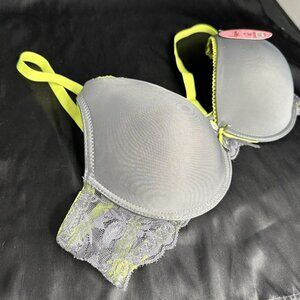 Angelina Grey Green Bra Silky Lace Detail Convertible Removable AdjustableStraps
